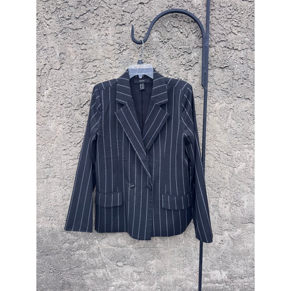 Forever 21 Pinstripe Blazer Womens Medium Black‎ Double Breasted Career Jacket